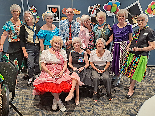 Members showing off their 70's gear as part of the celebration of Probus' 50th year