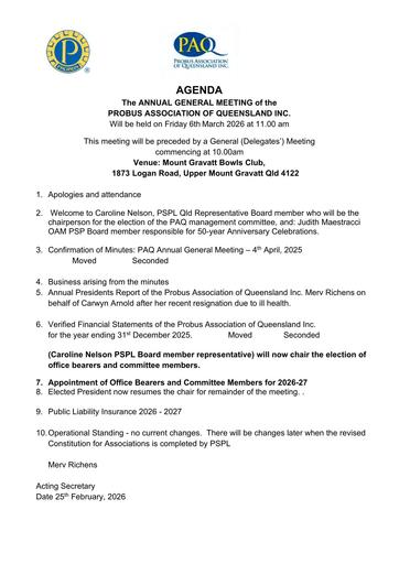 2026 PAQ AGM Agenda Draft