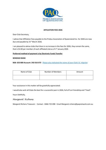 PAQ Letter Affiliation Fees and Data Form 2026